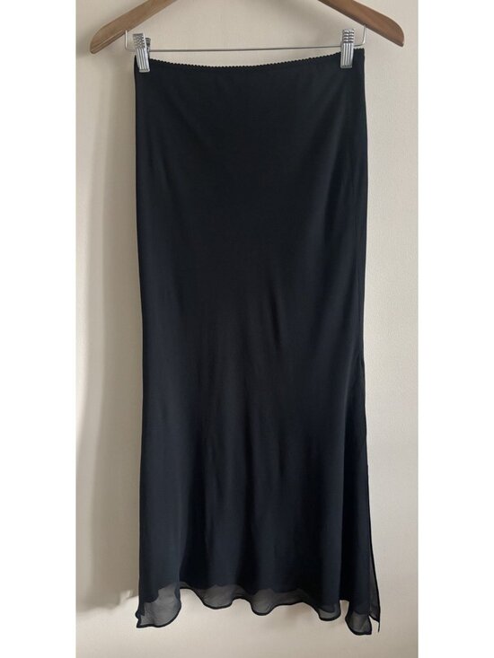 Y2k Express Black Chiffon Silk Full Skirt Lined Lettuce Hem Slit Medium - Picture 1 of 10